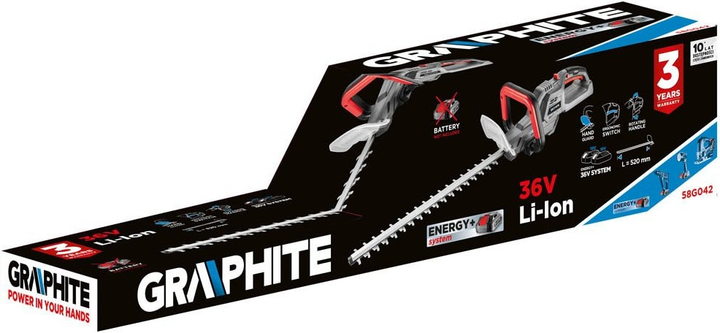 Nożyce do żywopłotu Graphite Energy+ 36V 520 mm bez akumulatora i ładowarki 58G042 (5902062501165) - obraz 8