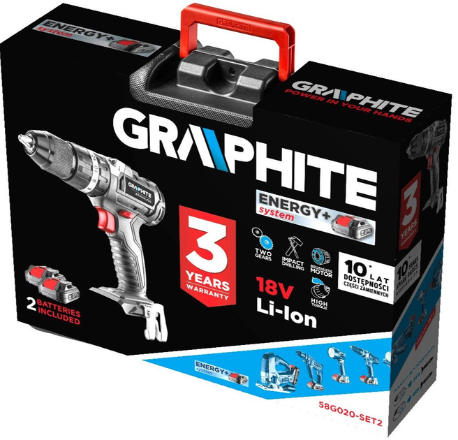 Akumulatorowa wiertarko-wkrętarka Graphite Energy+ 18V 58G020-SET2 (5902062503688) - obraz 2