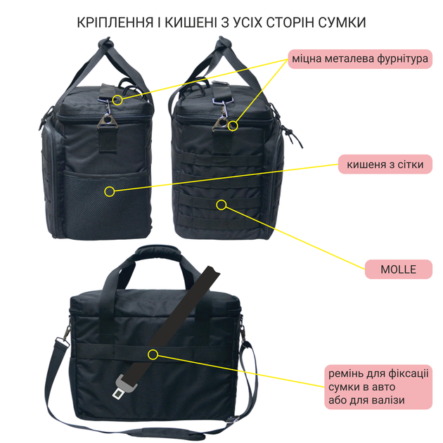 Дорожная сумка-органайзер на сиденье авто DERBY PatrolBag черная универсальная патрульная сумка мобильный офис, ручная кладь с отделом для ноутбука 13"-17" - Фото 7 Дорожная сумка-органайзер на сиденье авто DERBY PatrolBag черная универсальная патрульная сумка мобильный офис, ручная кладь с отделом для ноутбука 13"-17" - изображение 7