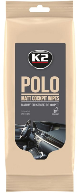 Ściereczki nawilżane K2 POLO MATT do czyszczenia deski rozdzielczej i elementów plastikowych 24 szt (5906534019196) - obraz 1
