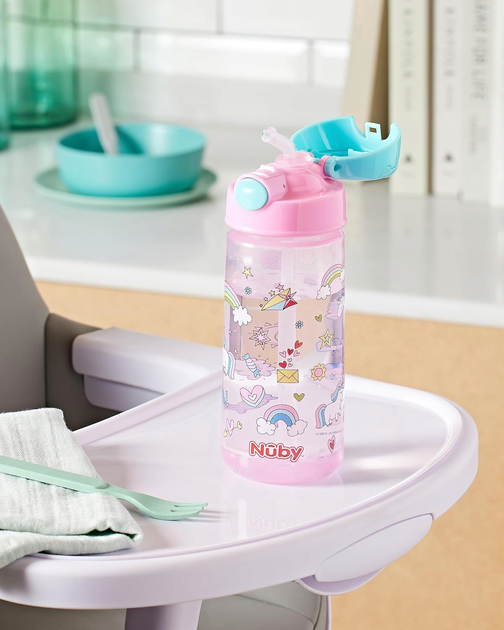 Bidon dla dzieci Nuby z guzikiem i miękką słomką Różowy 540 ml (5414959063941) - obraz 4