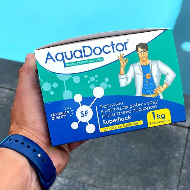 Коагулянт флокулянт в картушах против мутности в воде бассейна AquaDoctor SuperFlock 1 кг - изображение 2