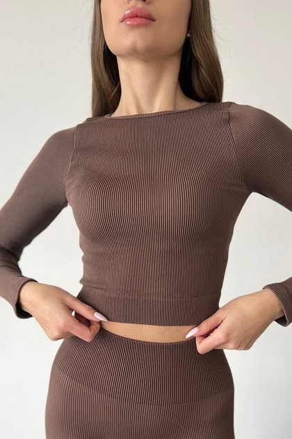 Кроп-топ в рубчик с длинными рукавами INSECRET CROP TOP RIBBED DEEP TAUPE L/XL Тауп 
