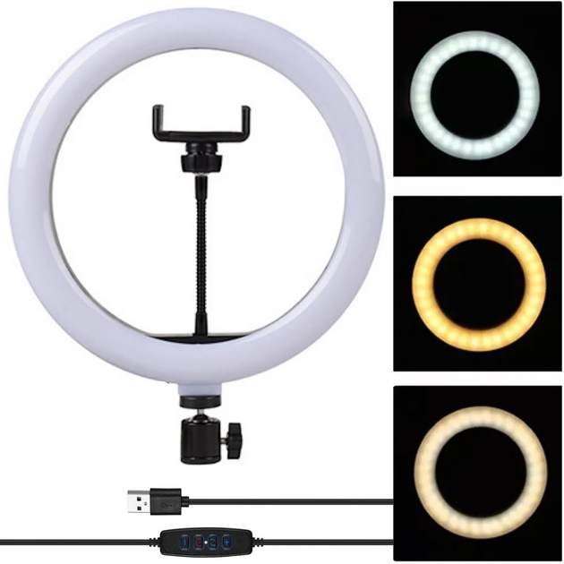 Лампа для селфі кільцева QX-300 USB LED RGB 30см з підставкою триподом АВС - Фото 2 Лампа для селфі кільцева QX-300 USB LED RGB 30см з підставкою триподом АВС - изображение 2
