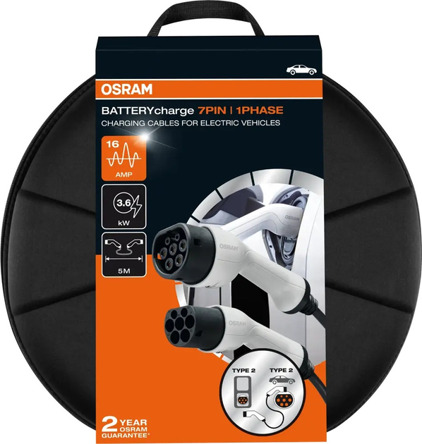 Kabel OSRAM do ładowania pojazdów elektrycznych OCC21605 7 Pin 16A 3.6 kW Type 2/Type 2 (4052899624115) - obraz 9