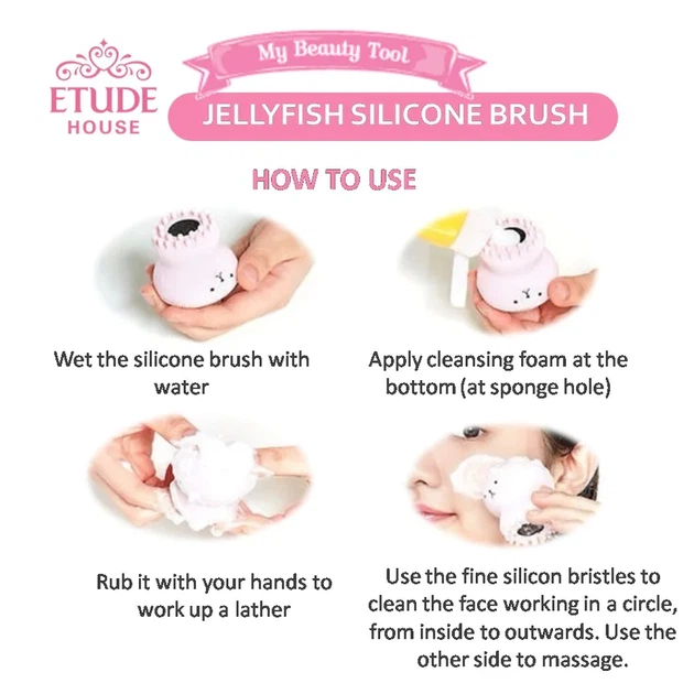 Силіконова щітка для очищення пор і масажа обличчя Etude House My Beauty Tool Exfoliating Jellyfish Silicon Brush - зображення 6
