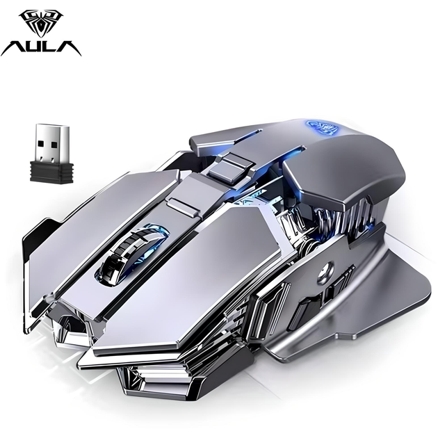 Мышь игровая AULA SC300 беспроводная с регулируемой RGB подсветкой, аккумулятором и 3200 DPI, серый - Фото 1 Мышь игровая AULA SC300 беспроводная с регулируемой RGB подсветкой, аккумулятором и 3200 DPI, серый - изображение 1