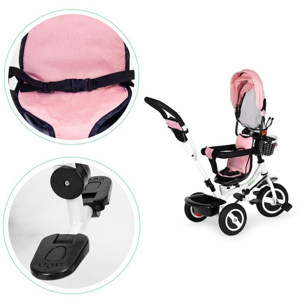 Триколісний велосипед EcoToys з поворотним сидінням і дашком JM-066-9L Рожевий (5903769974115) - зображення 6