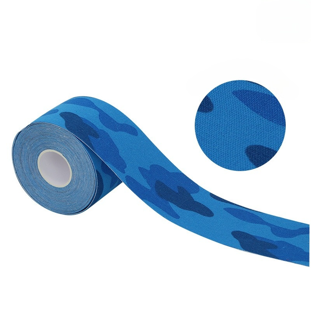 Кінезіо тейп для обличчя та тіла Kinesio tape, розмір 5см*5м, синій комуфляж (LS-KT-06-5) - зображення 2