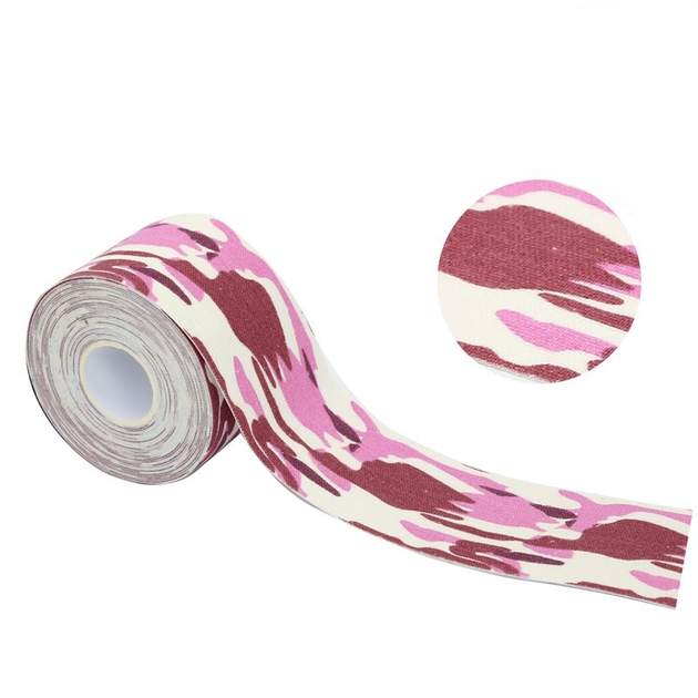 Кінезіо тейп для обличчя та тіла Kinesio tape, розмір 2,5см*5м, рожевий комуфляж (LS-KT-05-2_5) - зображення 2