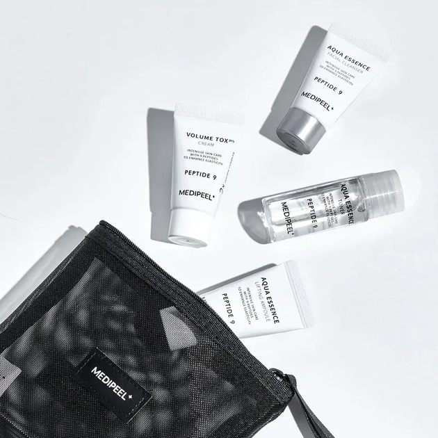 Zestaw do pielęgnacji twarzy MediPeel Peptide 9 Aqua Essence Krem do twarzy 15 ml + Tonik 20 ml + Serum 15 ml + Pianka 15 ml + Kosmetyczka (8809941821451) - obraz 4