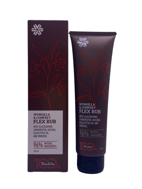 Бальзам для тіла Dahlia живокіст з глюкозаміном хондроїтином Spongilla & Comfrey FLEX RUB 100 мл - зображення 1