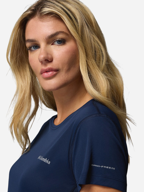 Спортивна футболка жіноча Columbia Zero Rules Light SS Crew 2131723464 XS Темно-синя (195982263311) - зображення 5