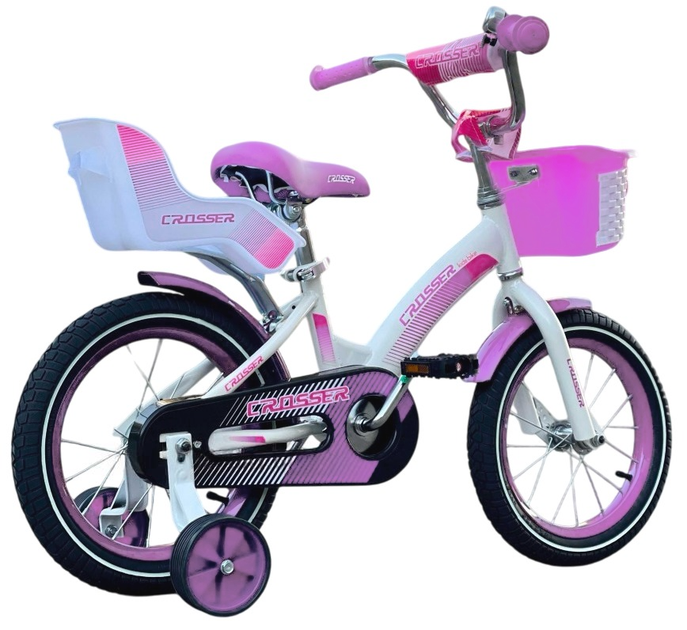 Дитячий велосипед з кошиком на кермі та бічними колесами Crosser Kids Bike 14" Рожевий - зображення 3