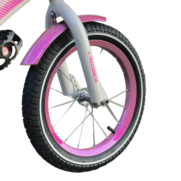 Дитячий велосипед з кошиком на кермі та бічними колесами Crosser Kids Bike 14" Рожевий - зображення 7
