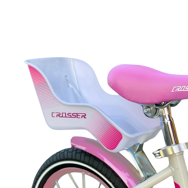 Дитячий велосипед з кошиком на кермі та бічними колесами Crosser Kids Bike 14" Рожевий - зображення 9