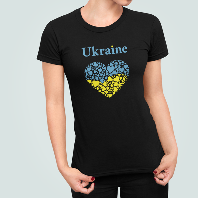 Женская патриотическая футболка Stedman с принтом Ukraine Герб Сердечки Черный M - Фото 1 Женская патриотическая футболка Stedman с принтом Ukraine Герб Сердечки Черный M - изображение 1