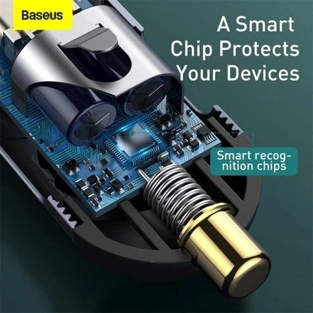 Автомобільний зарядний пристрій Зарядка в авто Baseus Share Together PPS multi-port Fast Charging Car Charge 120W 3USB+Type-C з подовжувачем 1.5м Швидка зарядка PD 3.0, QC 4.0+ (CCBT-B0G) Grey - зображення 13