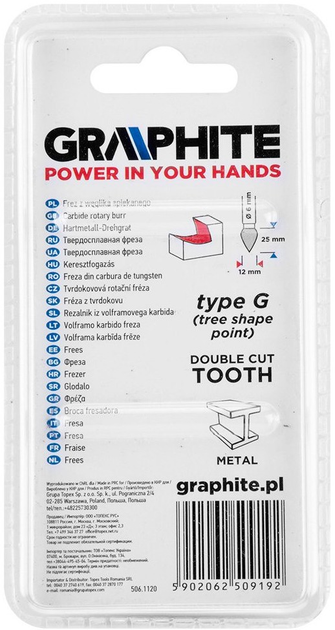 Фреза по металу Graphite HM 12 x 25 мм тип G 55H375 (5902062509192) - зображення 4