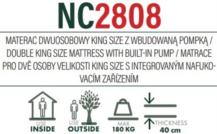 Materac z wbudowaną pompą dwuosobowy Nils Camp NC2808 King Size 205 x 152 x 40 cm Zielony (5908261680601) - obraz 4