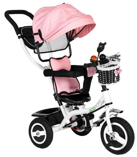 Триколісний велосипед EcoToys з поворотним сидінням і дашком JM-066-9L Рожевий (5903769974115) - зображення 1