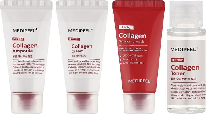 Zestaw do pielęgnacji twarzy MediPeel Red Lacto Collagen Toner 30 ml + Krem do twarzy 15 ml + Serum 15 ml + Maska 15 ml + Kosmetyczka (8809941823035) - obraz 2