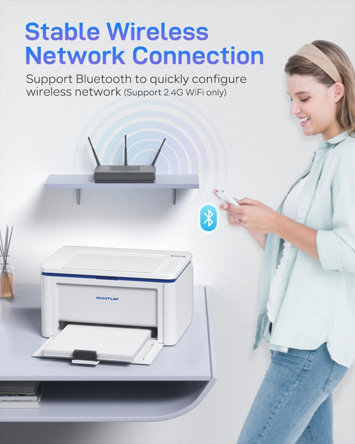 Чорно-білий лазерний принтер PANTUM BP2309W Bluetooth, USB, Wi-Fi, Airprint, компактний портативний міні-принтер із однією функцією для дому та малого офісуй, 20 стор./хв. Колір - Білий - зображення 4
