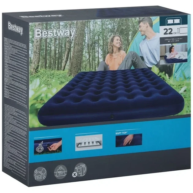 Надувная двуспальная велюровая кровать Bestway 67004 без насоса 203 x 183 x 22 см Синий - изображение 4