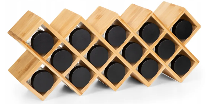 Zestaw przyprawników HOMLA B2 Bamboo Essentials 14 słoiczków na bambusowym stojaku 42 x 17 x 9.5 cm (5904183894751) - obraz 2