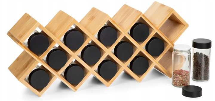 Zestaw przyprawników HOMLA B2 Bamboo Essentials 14 słoiczków na bambusowym stojaku 42 x 17 x 9.5 cm (5904183894751) - obraz 3