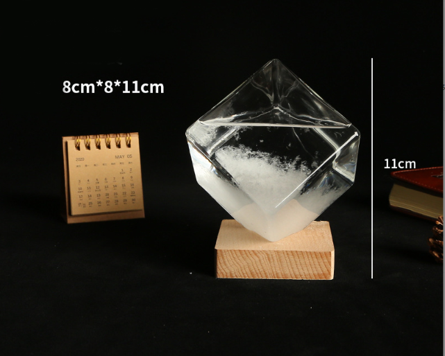 Барометр Штормгласс Куб малый 11х8 см Storm glass на деревянной подставке - изображение 2