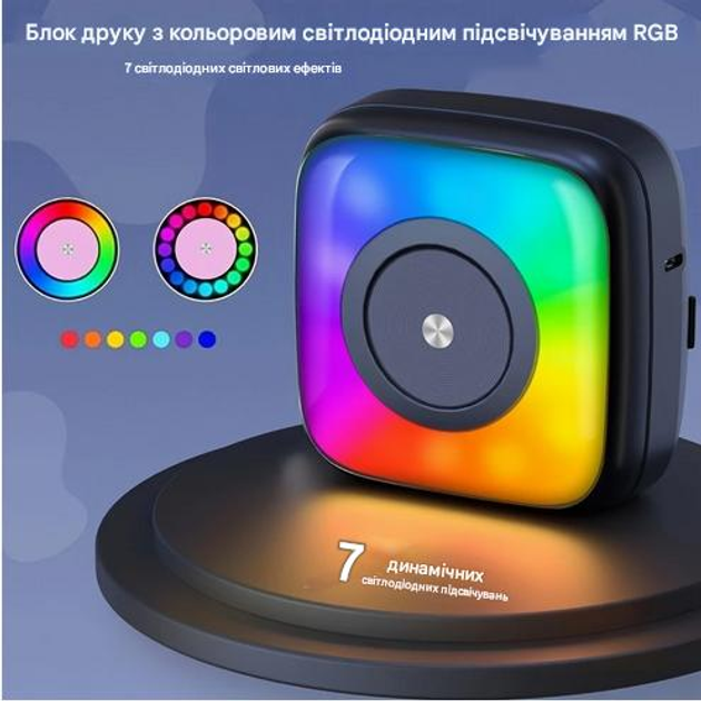 Портативный термопринтер для печати со смартфона без чернил с RGB подсветкой C31-B черный - изображение 15