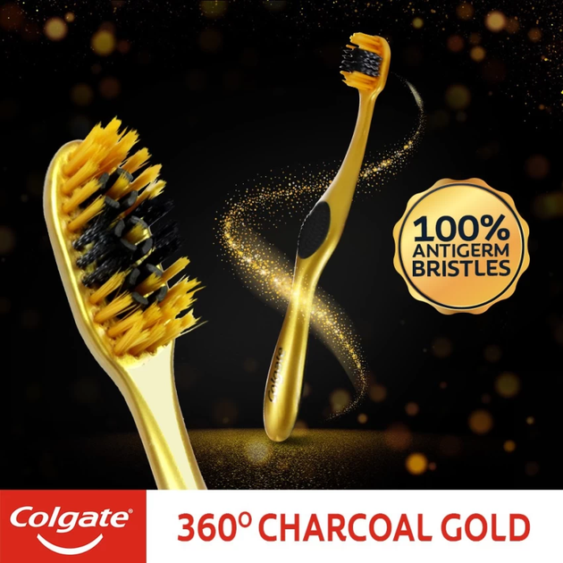 Щетка зубная Colgate 360 Древесный уголь Gold магкая щетина - изображение 4