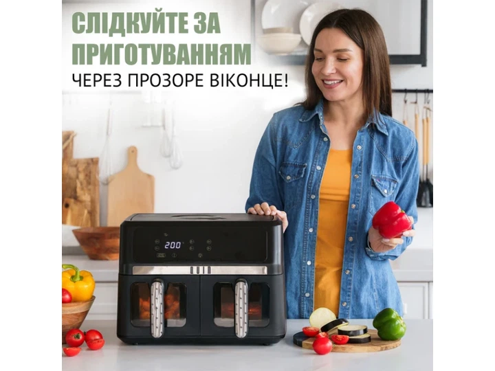 Мультипіч (аерофритюрниця) QUIN Air Fryer Dual Zone YJ-1102AV - Фото 4 Мультипіч (аерофритюрниця) QUIN Air Fryer Dual Zone YJ-1102AV - зображення 4