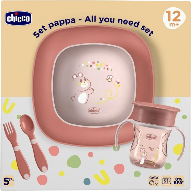 Набор посуды Chicco Set Pappa 12м+ Розовый (16201.15) - Фото 8 Набор посуды Chicco Set Pappa 12м+ Розовый (16201.15) - изображение 8