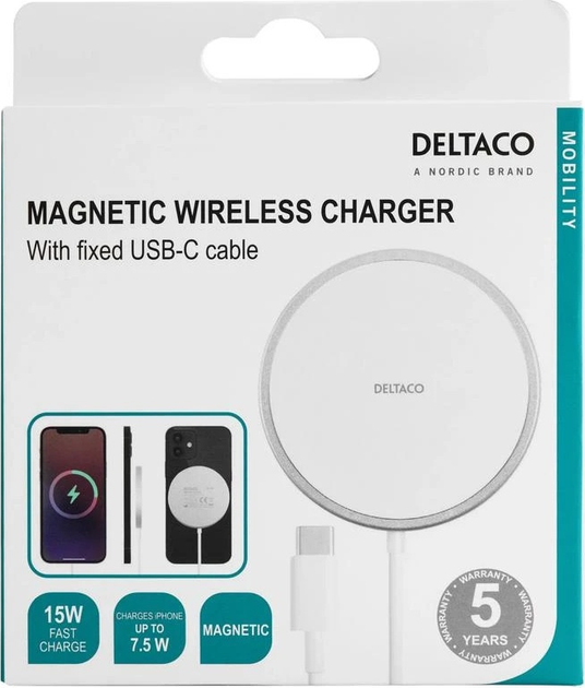 Бездротовий зарядний пристрій Deltaco Qi Wireless Charger 15W (7333048051486) - зображення 5