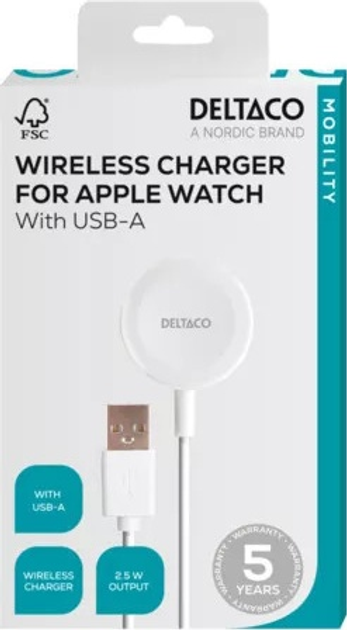 Kabel do ładowania Deltaco Apple Watch Charger USB-A White (7333048060242) - obraz 2
