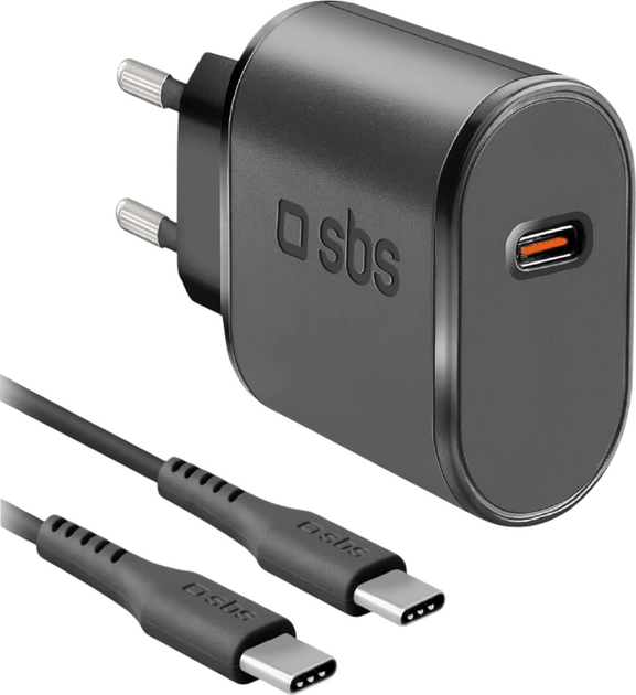 Ładowarka sieciowa SBS Mobile 15W USB-C + kabel USB-C Black (TEKITTRTC15W) - obraz 1