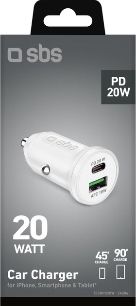 Ładowarka samochodowa SBS Car Charger 20W USB-C USB-A White (TECRPD20W) - obraz 2