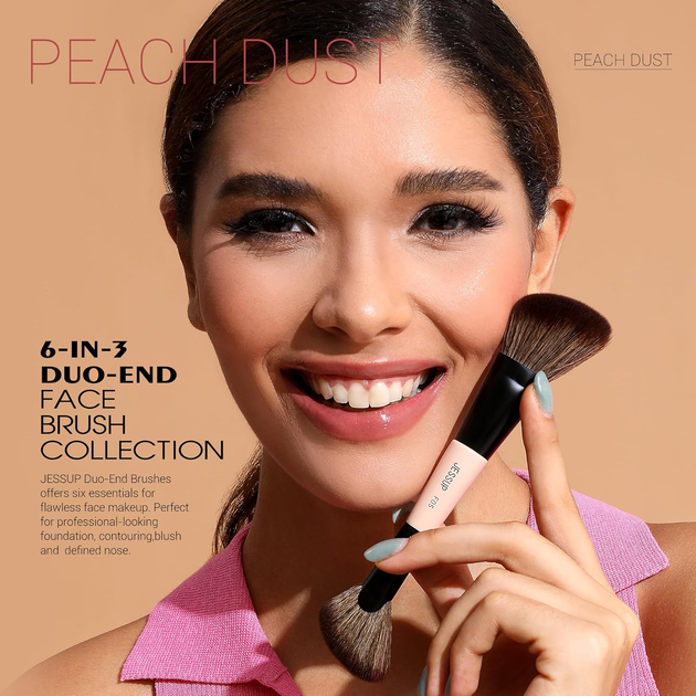 Набір пензлів для макіяжу Jessup Makeup Lover T508 Двосторонні 3 шт Світло-персиковий (ZES6976074375082) - зображення 2