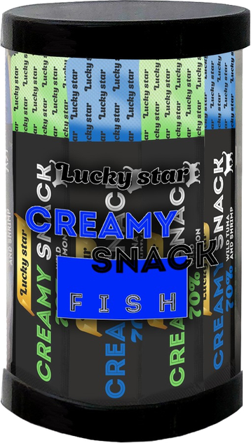 Лакомства для кошек Lucky Star Микс мягкого рыбного пюре в стиках Лосось + тунец + гребешок в банке 24 шт (4821234762498) - изображение 1