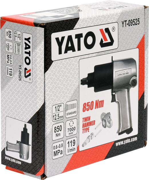 Klucz udarowy pneumatyczny YATO 1/2" 850 Nm (YT-09525) - obraz 4