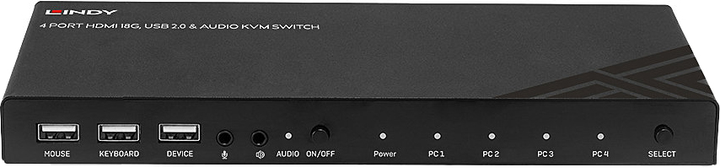 KVM-перемикач Lindy 4 Port HDMI 4K60, USB 2.0 & Audio Black (4002888328104) - зображення 4