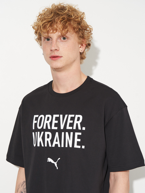 Футболка бавовняна довга чоловіча Puma Forever Ukraine 69009102 S Black з принтом (4069156254978) - зображення 4