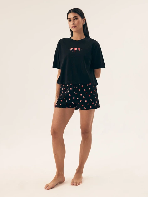 Piżama damska z szortami i krótkim rękawem letnia bawełniana Henderson Necesito 42649-99X 2XL Czarna (5903972377482) - obraz 3