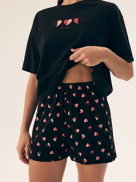 Піжама (футболка + шорти) жіноча бавовняна Henderson Necesito 42649-99X S Чорна (5903972377444) - зображення 5