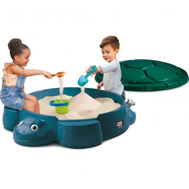 Песочница Черепаха Little Tikes с крышкой 110 х 98 х 24 см Бирюзовая (174094) - изображение 3