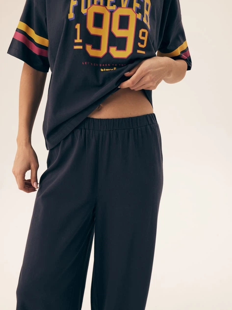 Piżama damska z długimi spodniami i krótkim rękawem bawełniana Bloovii Forever 43061-59X L Granatowa (5903972576830) - obraz 4