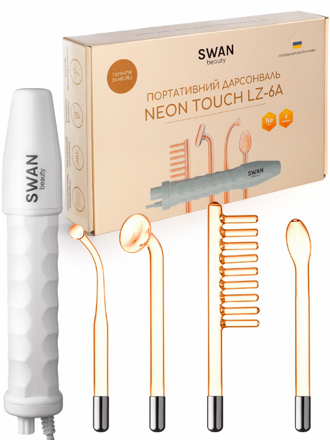 Дарсонваль потужний Swan beauty Neon Touch LZ-6A гребінець апарат дарсонвалізації обличчя та тіла від прищів для росту волосся від болю в суглобах стимуляція кровообігу відновлення волосся косметологічний багатофункціональний масажер 4 насадки білий - зображення 1