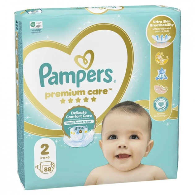 Подгузники Pampers Premium Care Розмір 2 (4-8 кг) 88 шт (8006540857717) (154267) - Фото 2 Подгузники Pampers Premium Care Розмір 2 (4-8 кг) 88 шт (8006540857717) (154267) - изображение 2